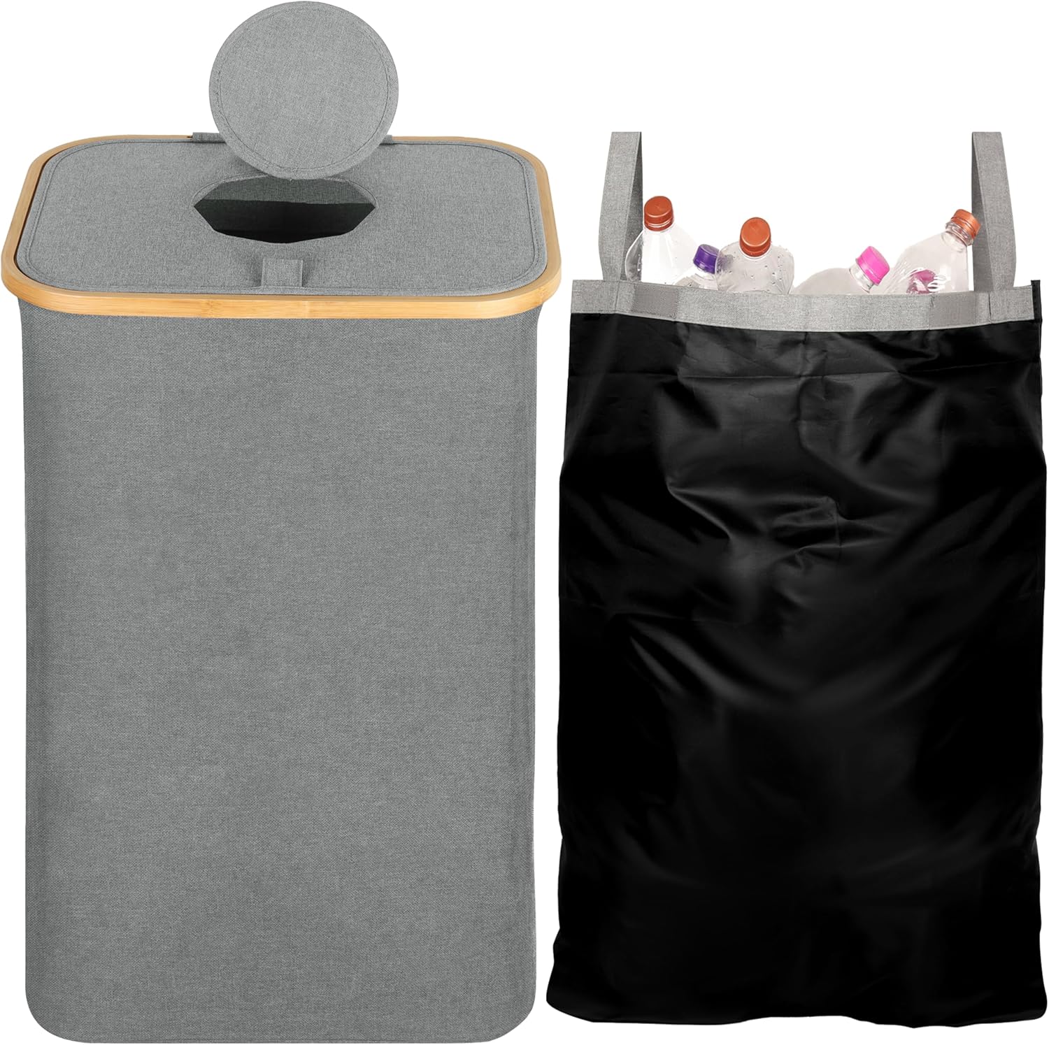 Poubelle de Tri Selectif avec Couvercle et Sac de Transport - Sac Conteneur pour Recyclage de 80L - Bac pour Bouteilles Vides et des Déchets en Verre ou en Plastique