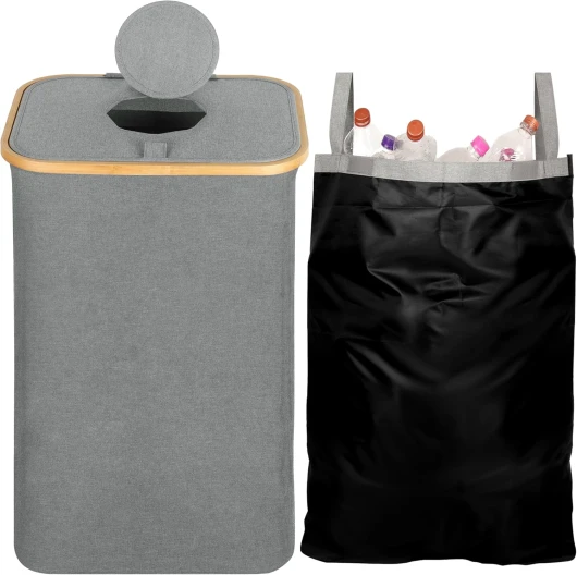 Poubelle de Tri Selectif avec Couvercle et Sac de Transport - Sac Conteneur pour Recyclage de 80L - Bac pour Bouteilles Vides et des Déchets en Verre ou en Plastique