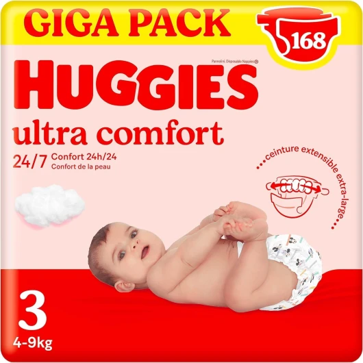Ultra Comfort - Couches bébé Taille 3 (4kg-9kg) - 3 paquets de 56 couches - ceinture ultra douce - absorbtion rapide - sans parfum - chlore et latex - emballage recyclable