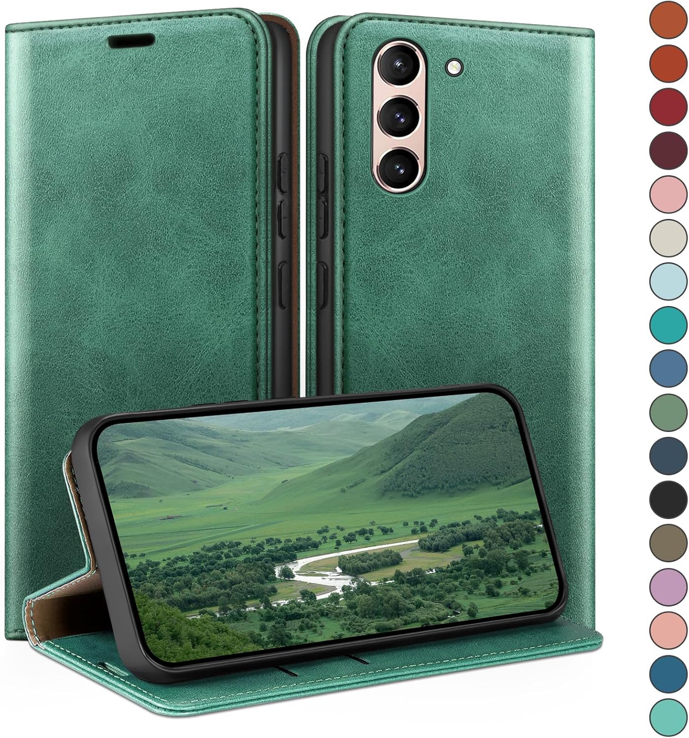 Coque pour Samsung Galaxy S21 avec RFID Blocage Etui à Rabat en Cuir de Premium,Fentes pour Cartes,Case à Rabat,Coques de Cover pour Samsung S21 Portefeuille Vert Clair