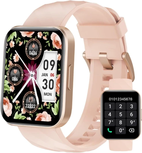 Dakofied Montre Connectée Femme avec Appel Bluetooth Podometre Cardiofrequencemetre Oxymetre Montre Sport Etanche IP68 Cycle Menstruel Suivi Sommeil Calories Notification pour Android iOS Rose