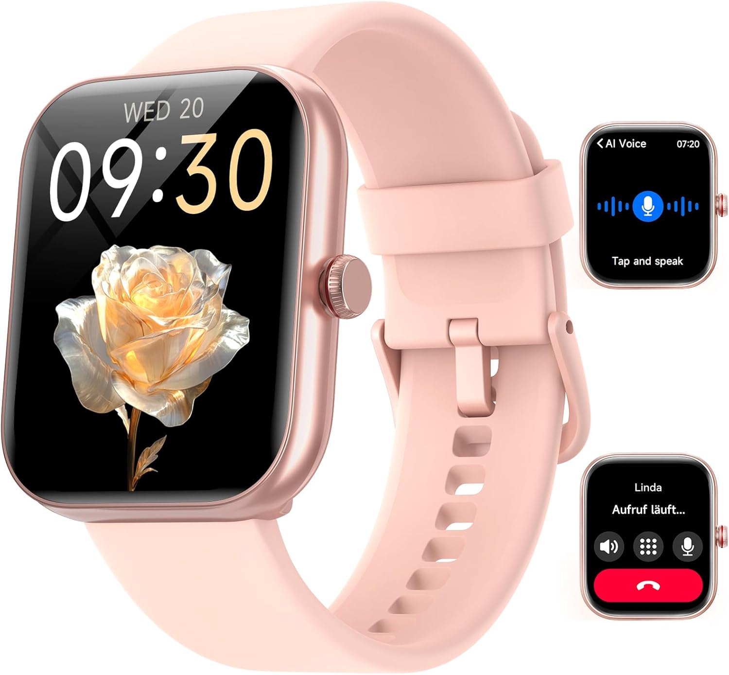 Montre Connectée Femme pour Samsung,iPhone,Android,1.91" Montre Connectée Femme avec Appel Bluetooth,Voix de l'IA,Alexa intégrée,Smartwatch Moniteur de SpO2,Sommeil,Podometre,Calories,IP68-Rose 1,91 pouces Rose