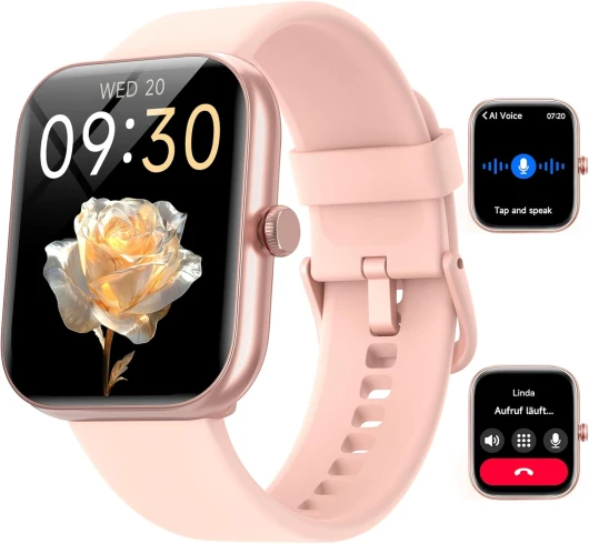 Montre Connectée Femme pour Samsung,iPhone,Android,1.91" Montre Connectée Femme avec Appel Bluetooth,Voix de l'IA,Alexa intégrée,Smartwatch Moniteur de SpO2,Sommeil,Podometre,Calories,IP68-Rose 1,91 pouces Rose