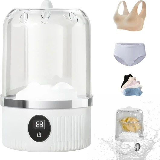 Machine à laver pour sous-vêtements, mini machine à laver portable, mini machine à laver sans fil rechargeable, tasse à linge pour soutien-gorge, sous-vêtements, chaussettes (blanc)