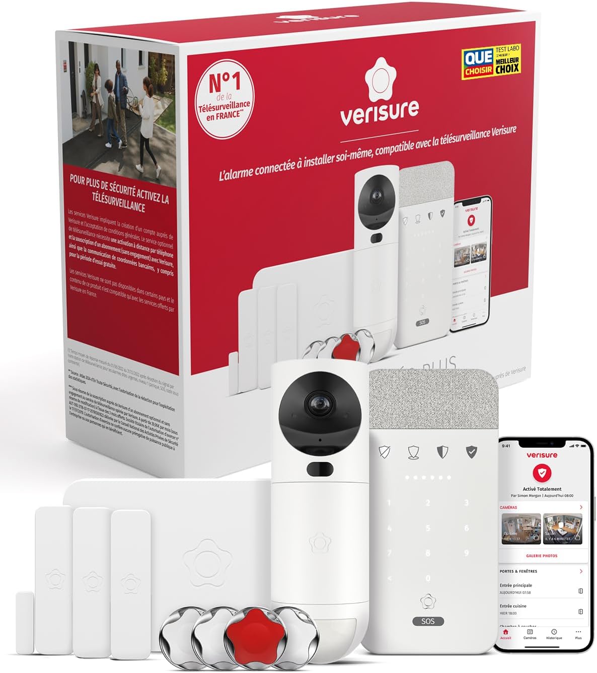 Verisure Pack Essentiel Vidéo Plus, Kit Alarme sans Fil DIY 9 Composants avec Vidéo, Idéal Appartements familiaux, 3 Mois de Télésurveillance Offerts après Souscription auprès de Verisure