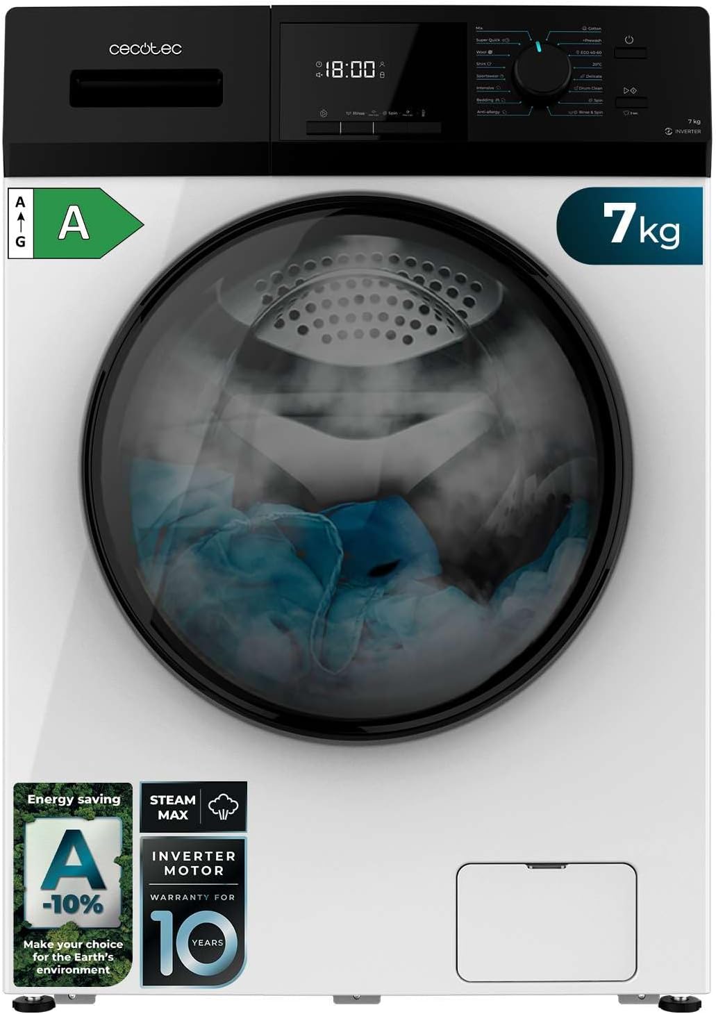 Lave-Linge 7Kg Chargement Frontal Bolero Dresscode 7410 Inverter Steel A - 1850W, 1200 rpm Adjustable, 16 Programmes, Inverter Plus Motor, Low Power Consumption, Steam, Laundry Sterilisation 7 Kg Blanc / Série 410