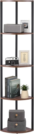Étagère d'angle à 5 Niveaux, Hauteur 162,5 cm, bibliothèque du Coin avec éclairage LED, Meuble de Rangement Tour avec Cadre en métal et étagères en Bois, pour Chambre, Salon, Bureau, Cuisine