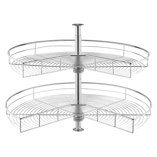 Plateau Tournant pour Meuble d'Angle 80 cm 2 Niveaux, Tourniquet de Cuisine Rotatif à 360°, Étagère Pivotante pour Placard d’Angle Réglable en Hauteur, en Acier au Carbone, Rangement Cuisine