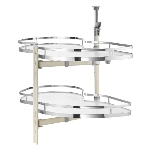 Plateau Tournant pour Meuble d'Angle Ouverture à Gauche, Étagère Pivotante pour Placard d’Angle de 91,4 cm de Largeur, Tourniquet Réglable en Hauteur à 2 Niveaux, Fermeture Douce, Cuisine