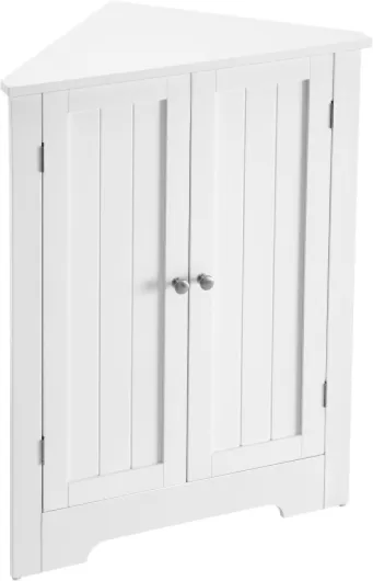 D’Angle, Meuble Portes et Étagère Réglable, pour Salle de Bain, Cuisine, Salon, Design Campagne Moderne, Blanc Nuage BBC844P31, 60 × 33,6 × 80 cm Armoire d’angle