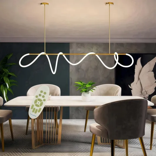 Suspension LED, Suspension Luminaire 21W Linéaire DIY, Lustre LED Suspendu Dimmable 3000K-6500K avec Télécommande, Suspendu Cuisine Moderne pour Salle à Manger Salon (Or, 120CM) Or 120CM