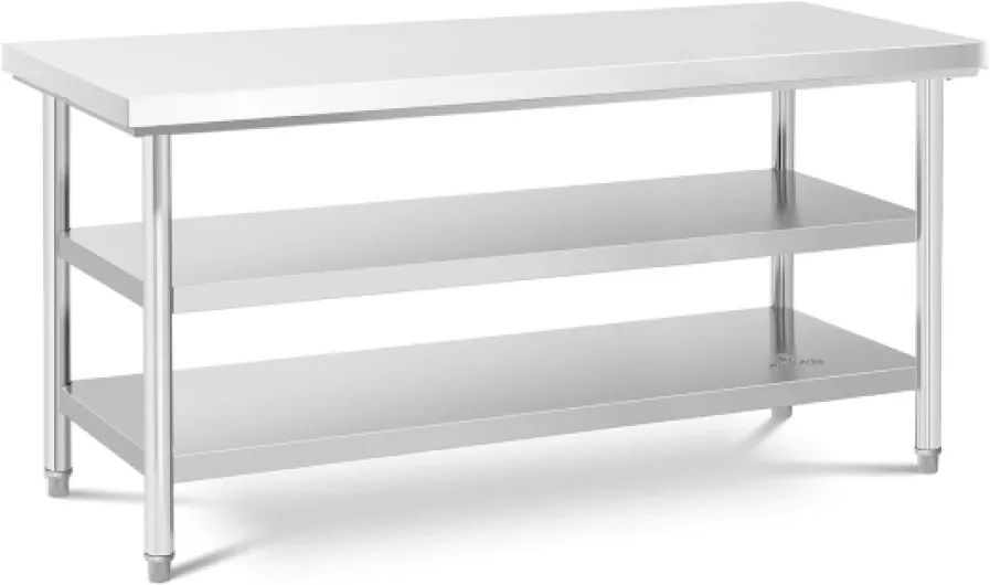 RCWT-180X60-3L-E Table De Travail en INOX Cuisine Plan Professionnel De Boucher (60 x 180 cm, 3 Niveaux, Capacité de 600 kg)