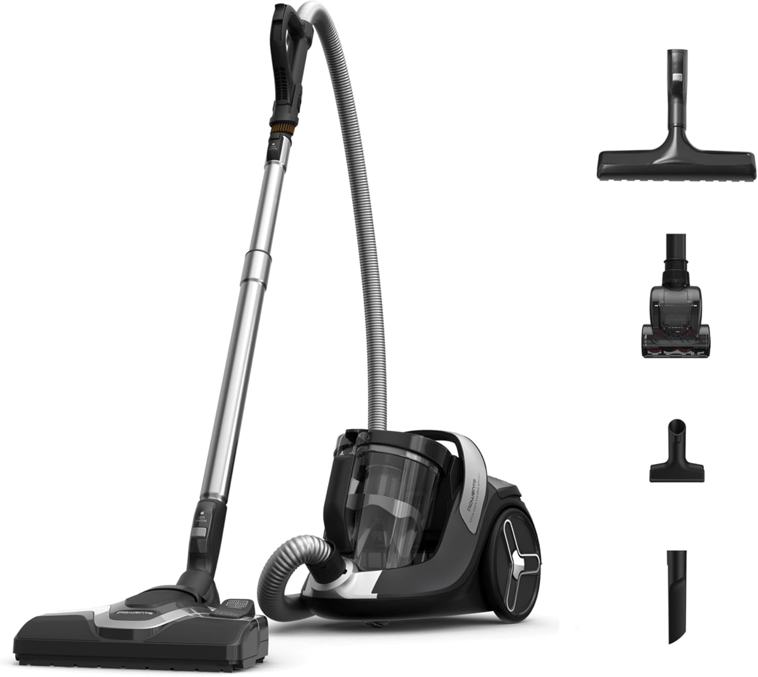 Aspirateur sans sac, Moteur ultra basse consommation, Eco-conçu, Système de filtration haute efficacité, Ultra silencieux, Fabriqué en France, Green Force Cyclonic Effitech+ RO7C66EA 4 accessoires