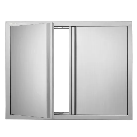 Porte d'Accès pour Barbecue, Double Porte de Cuisine Extérieure 787x609x45 mm, Porte Encastrée en Inox, avec Poignée Encastrée, pour Îlot de Barbecue, Station de Grillades, Placard Extérieure
