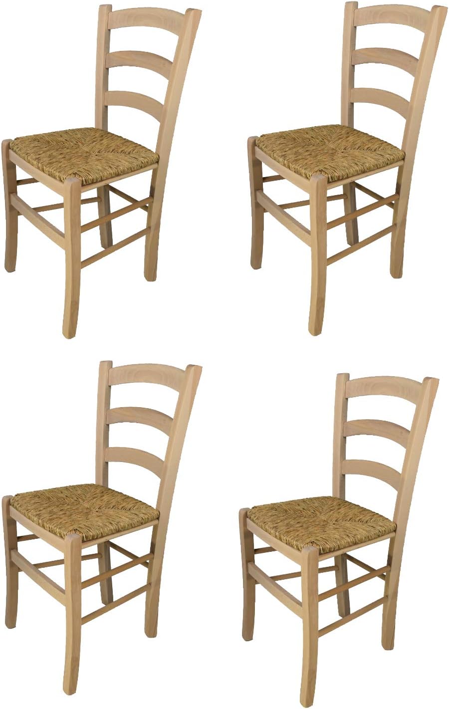 Tommychairs - Set 4 chaises Venezia pour Cuisine, Bar et Salle à Manger, Robuste Structure en Bois de hêtre Poli, Non traité, 100% Naturel et Assise en Paille Set de 4 chaises Paille