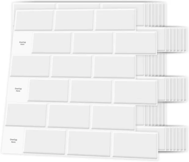 Lot de 10 Pièces,Credence Adhesive pour Cuisine,Carrelage Autocollant Métro Blanc,Papier Adhesif en Vinyle 3d Brique,30x30cm Blanc Neige
