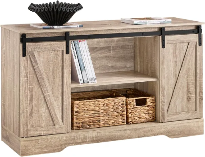 Meuble Bas Placard de Rangement Commode avec Porte de Grange Coulissante Armoire à Chaussures Commode à Chaussures, pour Salon, Couloir, Cuisine, Bureau, Chambre, 120x39x70 cm, FSB60-E