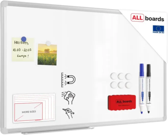 Tableau Blanc Magnétique Effaçable à Sec avec Cadre en Aluminium Premium EXPO 80x50cm, Whiteboard 80x50cm Premium