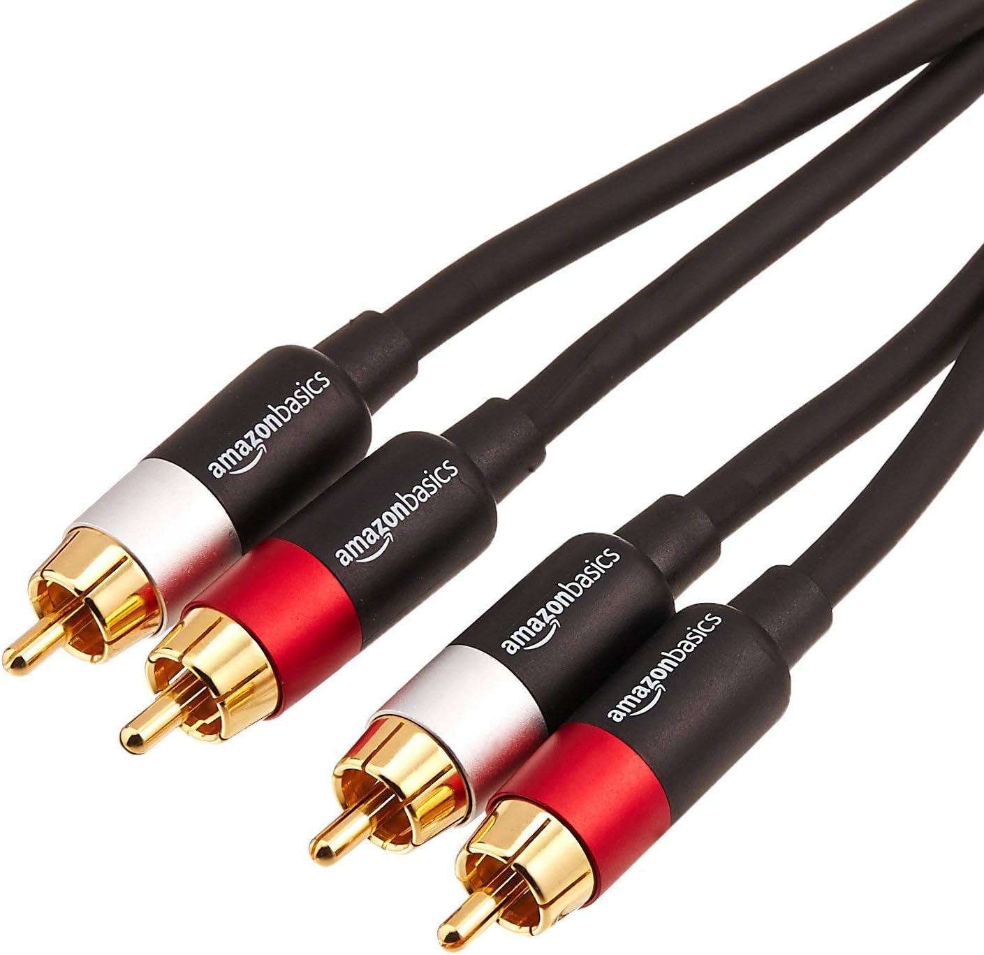 2 câbles audio RCA pour amplificateur, enceintes actives ou caisson de basse, avec fiches plaquées or, 2.4 m, noir 2.4 m 2 mâles vers 2 mâles