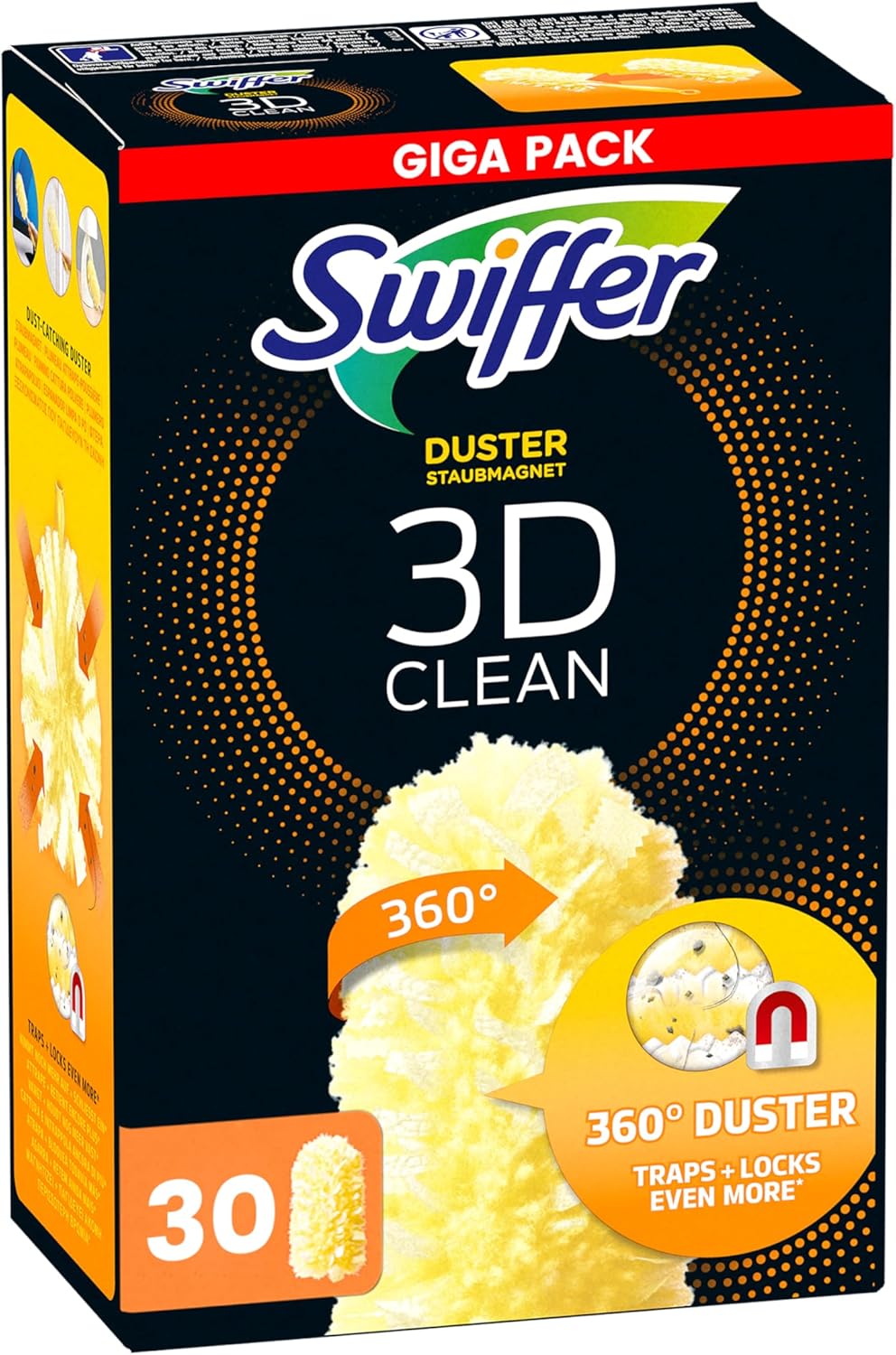 Duster Plumeau Nettoyage 3D Clean Recharges, 30 Unités (6x5), Fibres à 360° pour Attraper et Retenir la Poussière, Meilleur que les Plumeaux Standard, Manche Vendu Séparément