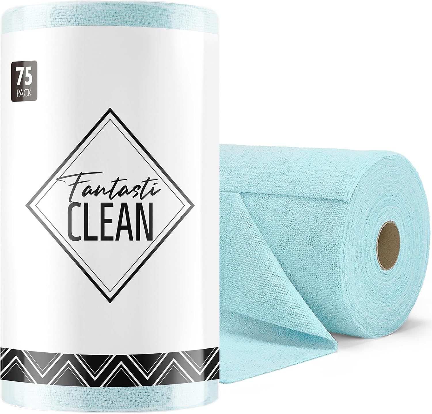 Lot de 75 Chiffons de Nettoyage, Rouleau de Chiffon en Microfibre Déchirable, Lavettes Réutilisables et Non Pelucheux 30 x 30 cm - Bleu