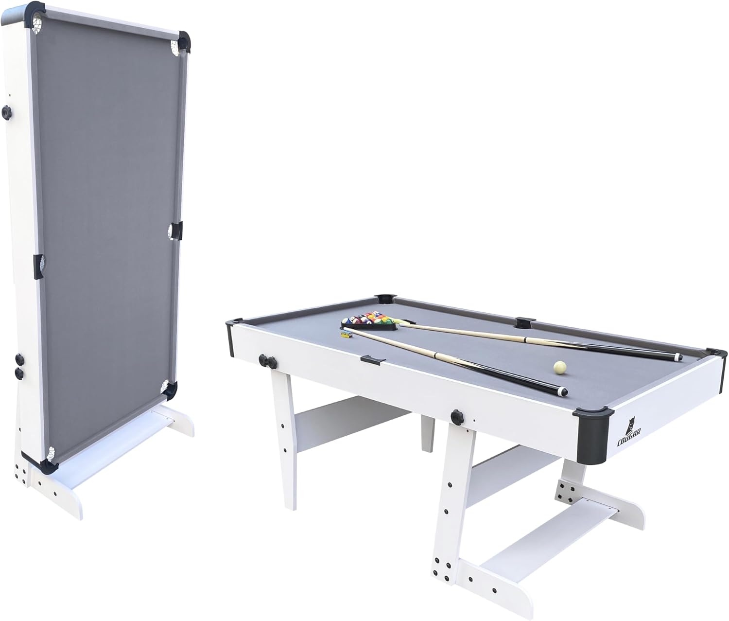 Table de Billard Hustle XL - Table de Billard Pliable 6ft pour l'intérieur - Accessoires Inclus, Blanc, Gris