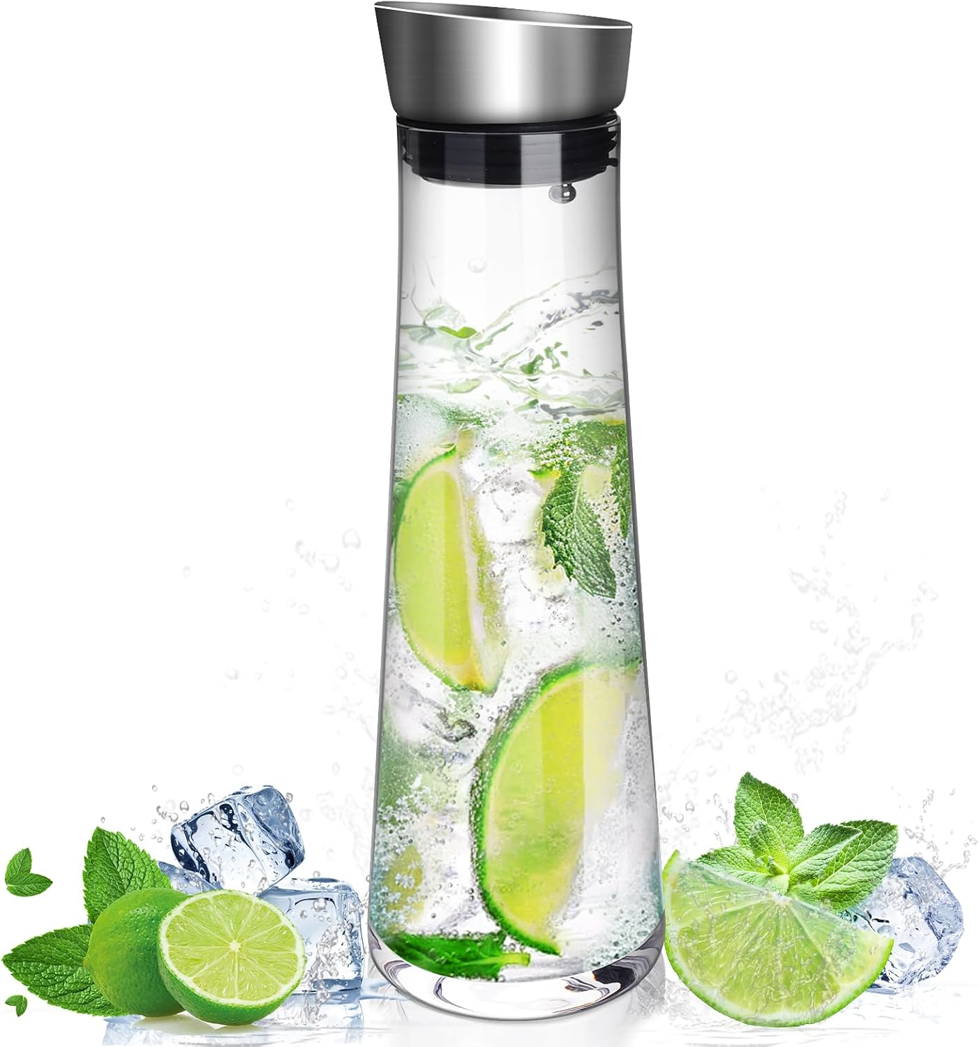 Hisdricus Carafe eau, 1 litre, carafe en verre avec couvercle, idéale pour le thé glacé, l'eau chaude et froide, le lait, le café et le vin