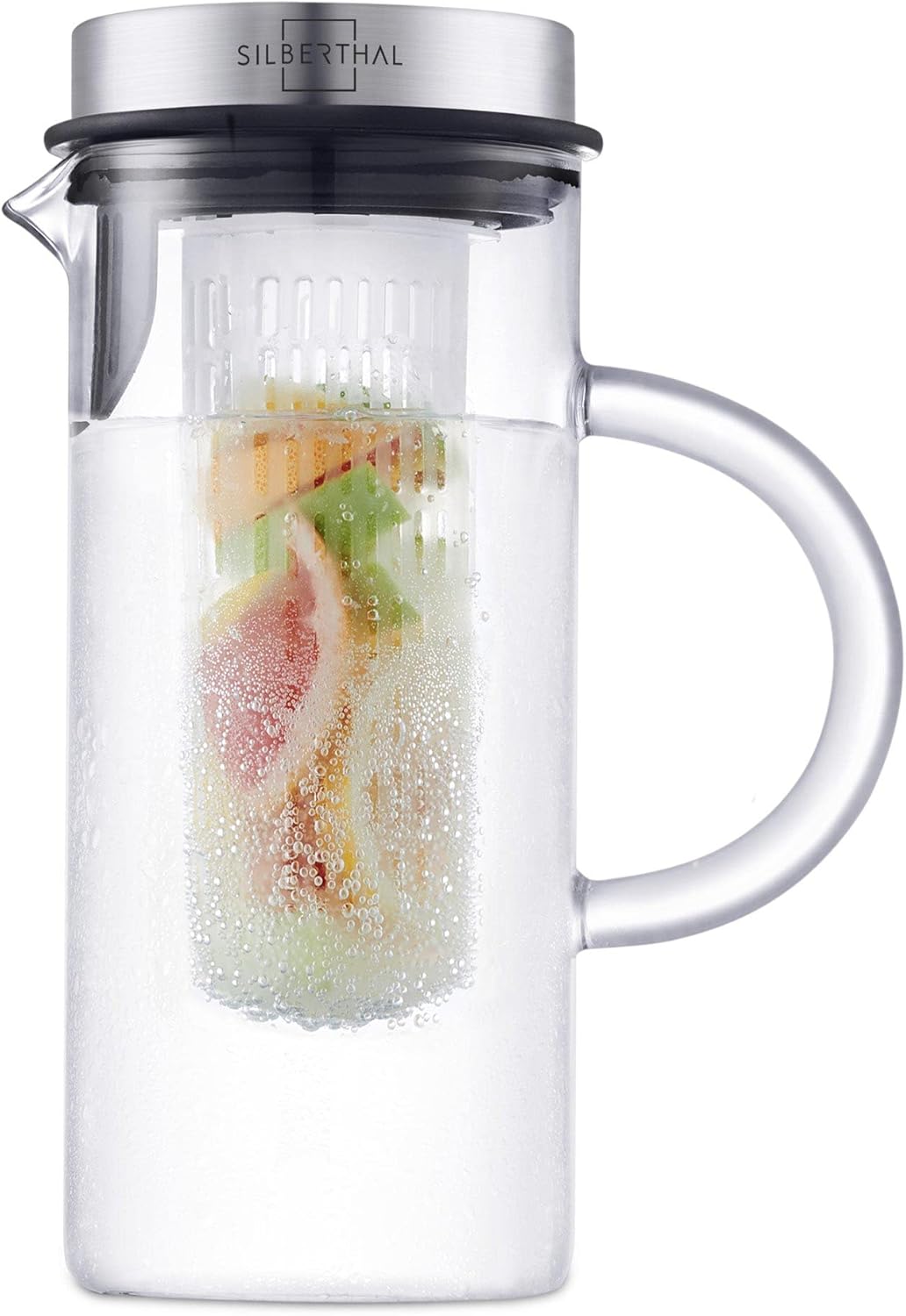 Carafe Eau en Verre Avec Filtre Infusion Amovible - 1 Litre - Pichet Avec Couvercle Inox - Idéal Detox Et Charbon Actif