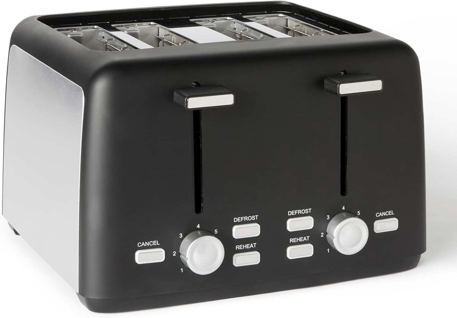 Grille-Pain 4 Tranches avec 7 Niveaux de Dorage et Tiroir Ramasse-miettes Amovible, Fentes Extra Larges, 1500W, Noir Toaster 4 tranches