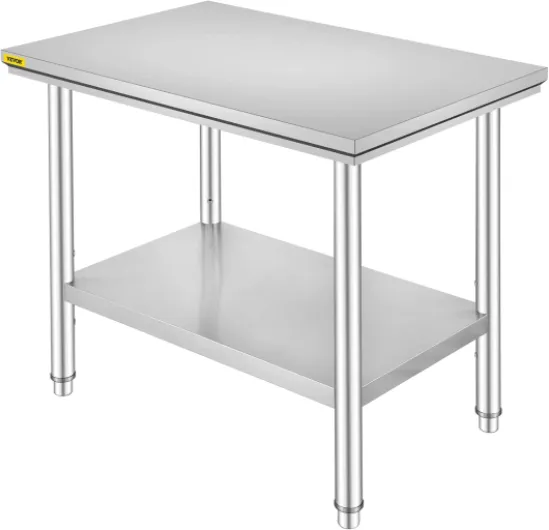 Table de Travail Cuisine INOX, Plan de Travail Cuisine en 2 Etage, Table de Travail en Acier Inoxydable pour Préparation de Cuisine d'Aliment des Repas Hôtels Bureaux Hôpitaux (60X90X80)