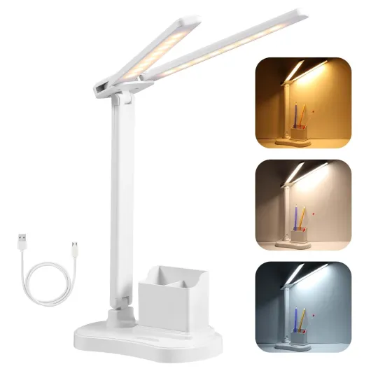 Lampe de Bureau LED, 3 Luminosité 3 Couleurs Lampe Bureau, Protection des Yeu Lumiere Bureau Alimentation USB-C pour Lire Étude Portable Pliable, Tactile, Dimmable, pour Enfant,Chambre,Burea