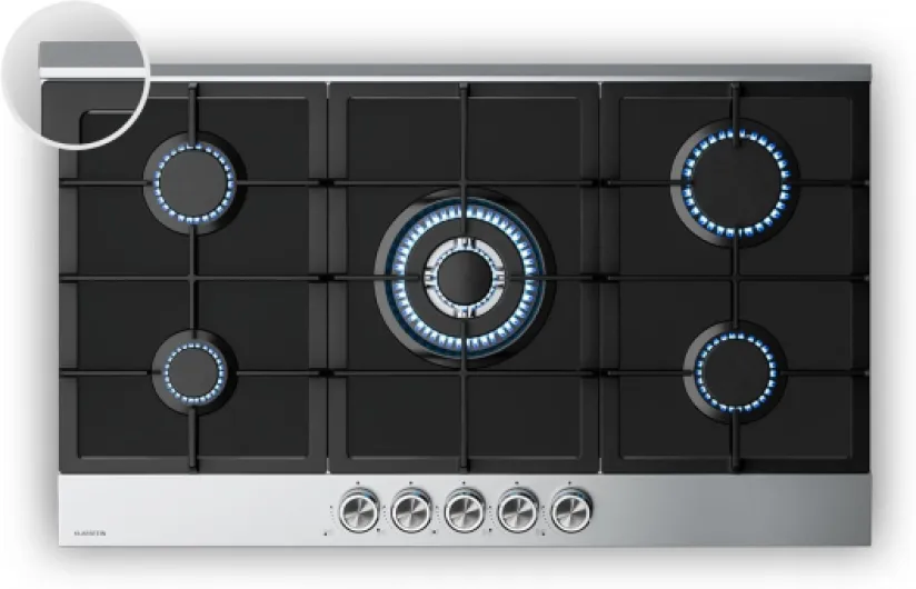 Verosteel Plaque de Cuisson Gaz 90cm – 5 Feux, 10400W, Verre & Acier Inoxydable, Allumage Électrique, Sécurité Anti-Flamme, Compatible GPL & Gaz Naturel 90cm Argent