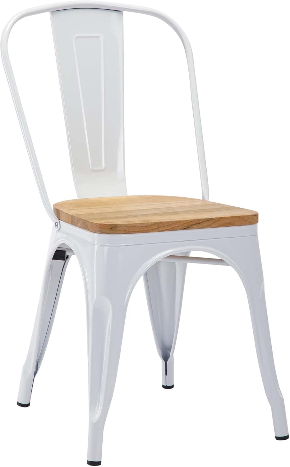 Chaise de Salle à Manger Chaise de Cuisine Empilable Tabouret en Métal Siège avec Dossier pour Bar Café Salon Restaurant, Blanc+Bois 45cm-1PCS Blanc+bois