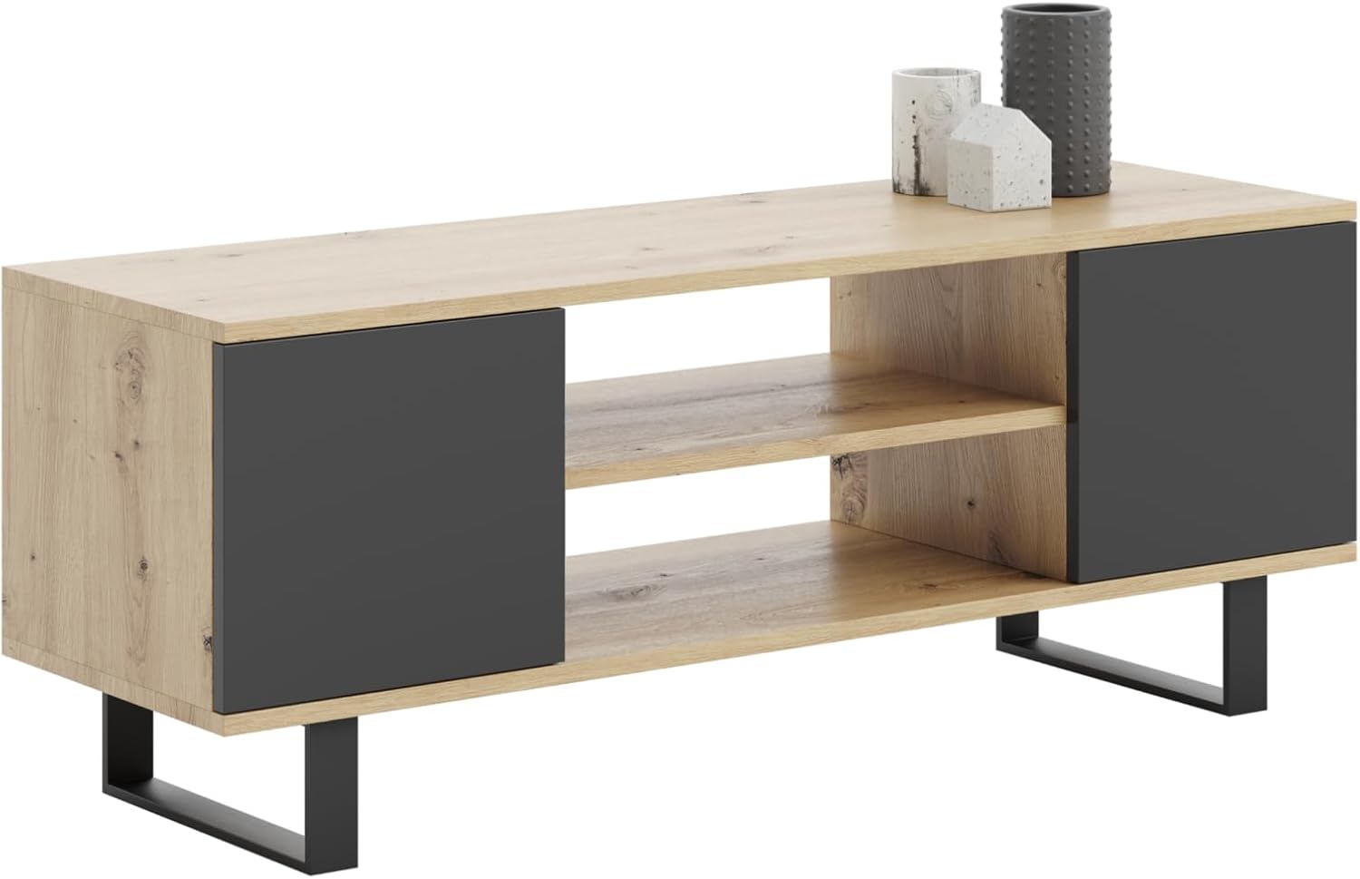Meuble TV Focus 135 - Style loft sur Pieds en métal - Meuble TV pour Le Salon et la Salle à Manger (Chêne Artisan - Noir)