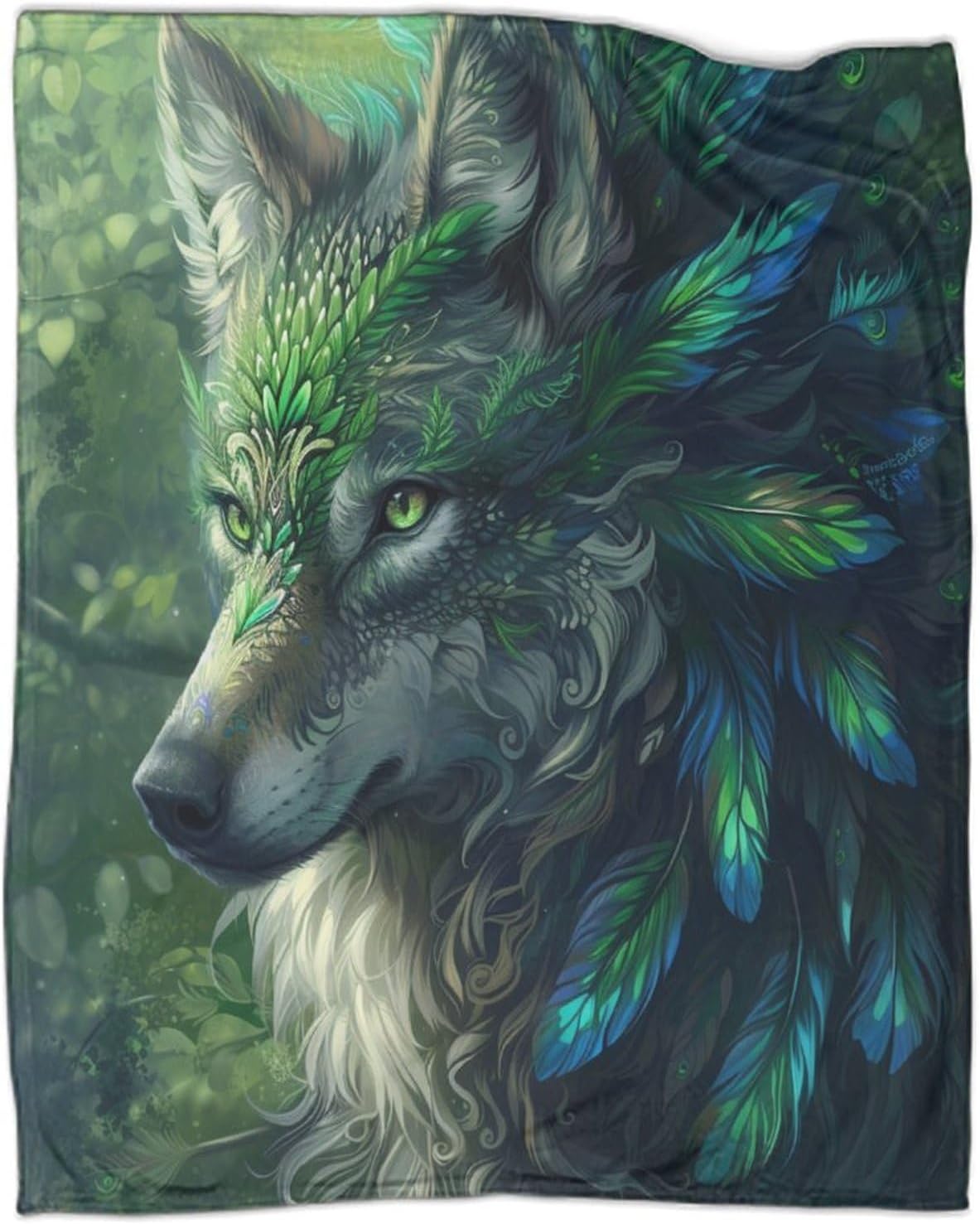 Kaiyun Loup,Plumes Vertes et Bleues Couverture De Canapé,Édredon Mignonne avec Motif Personnalisée 70x80inch(180x200cm) 70x80inch(180x200cm) Style-14