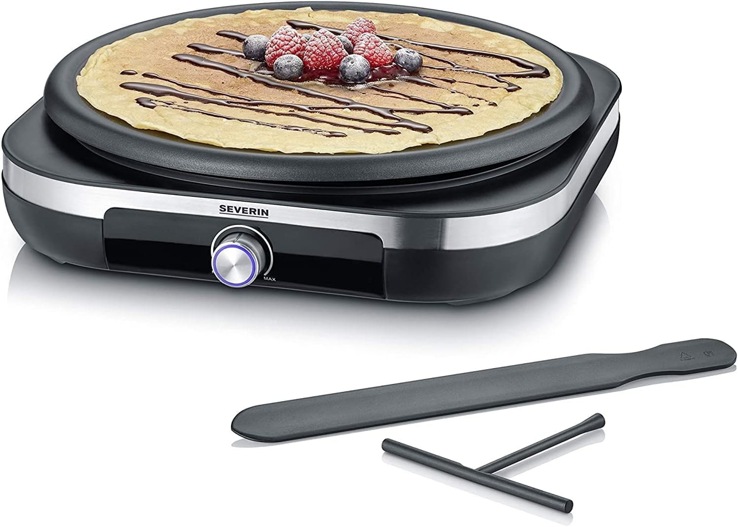 Crêpière, Avec spatule à crêpe et répartiteur de pâte, 1500 W, CM 2199, Inox / Noir Crêpière/Noir