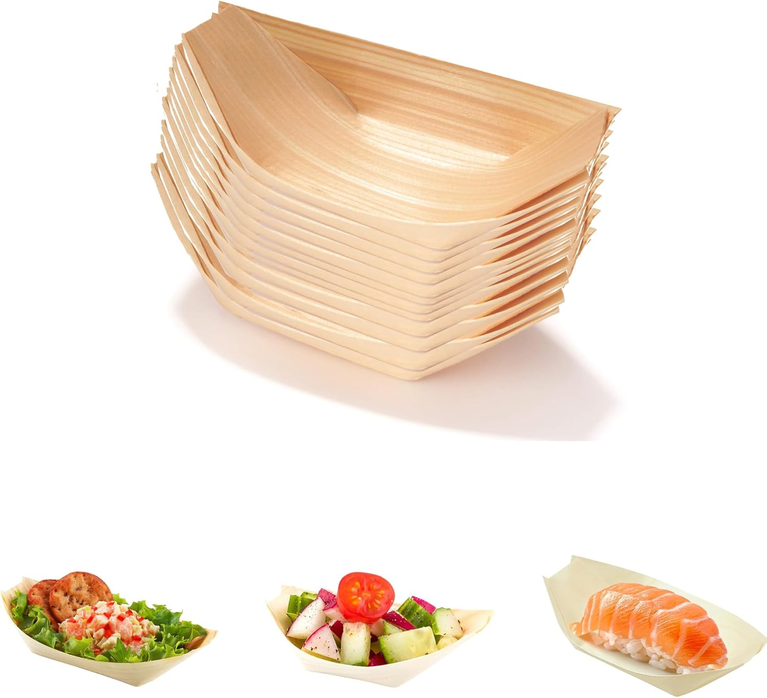 Coupelles en Bambou Bateau,100 PCS Plats de Bateau en Bois Plateaux de Service en Bambou Vaisselle Jetable Collation Bol de Service pour Nourriture Doigts Currywurst Pommes Sushi