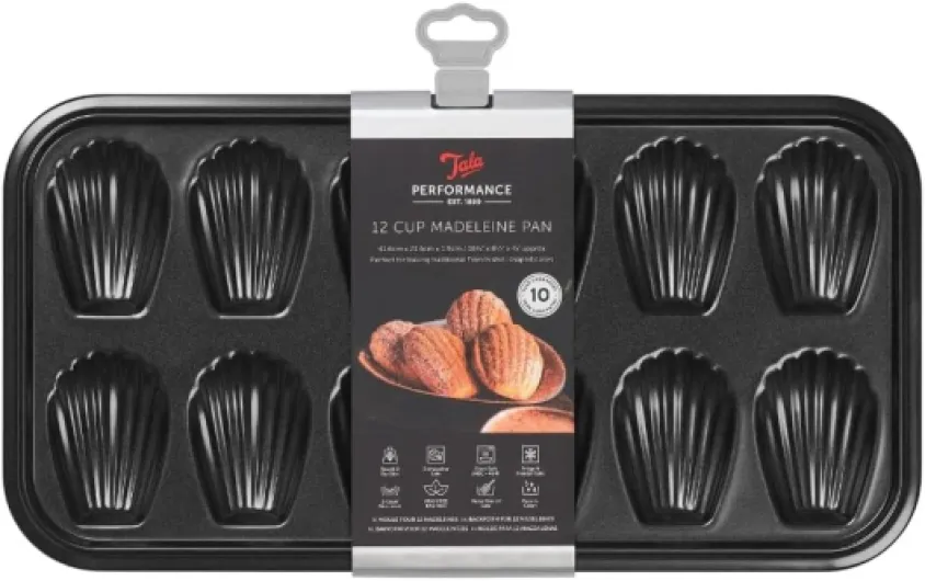 Tala Moule à Madeleines Performance 12 Emplacements, Acier au Carbone de Qualité Professionnelle avec Revêtement Antiadhésif Premium Eclipse, Moule à Gâteaux 12 cup madeleine pan