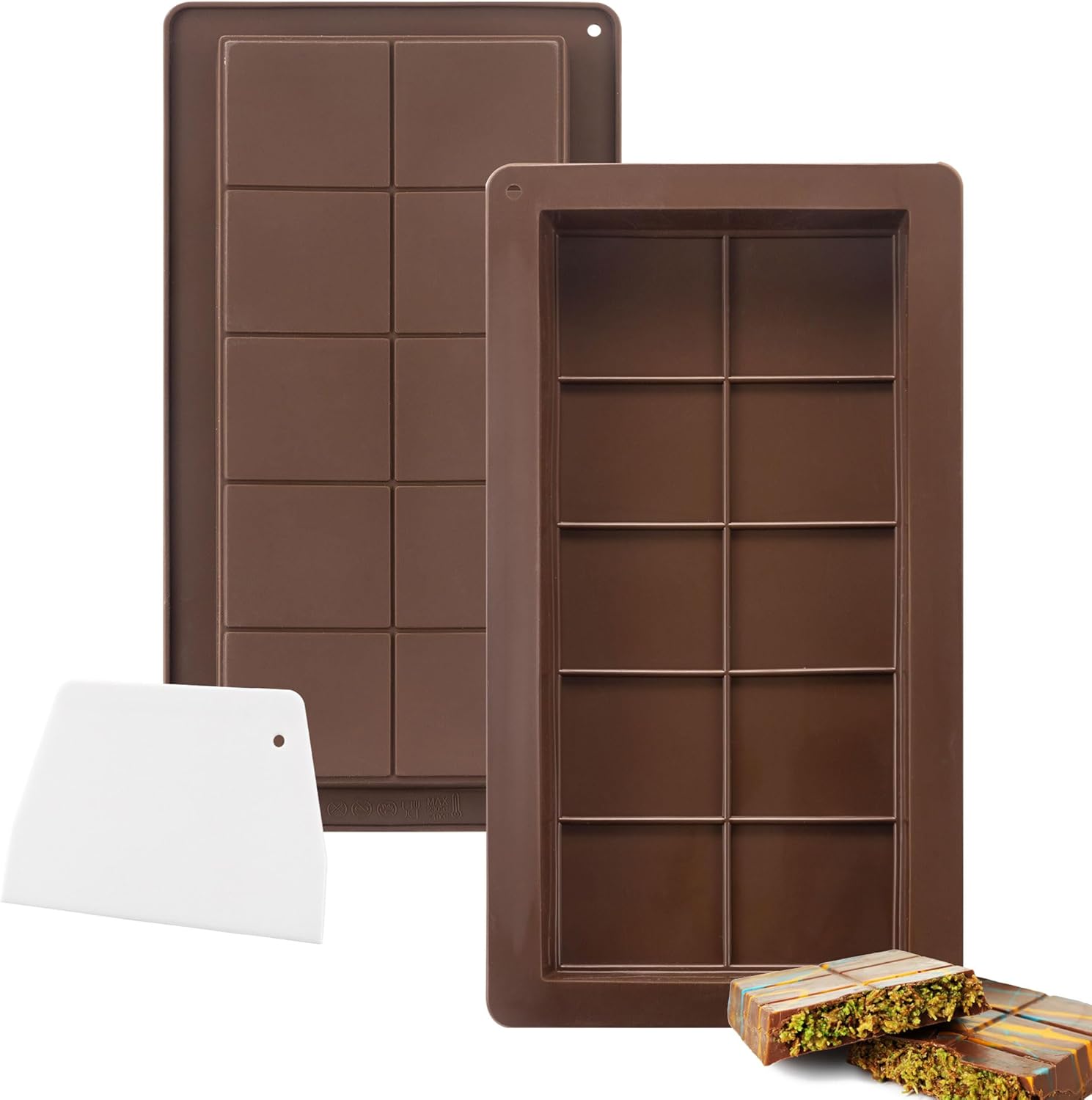 SPARKA Moule Tablette Chocolat Dubai, Moules À Chocolat Anti-Adhésifs Réutilisables, 2 Pièces Moule Tablette Chocolat en Silicone avec 1 Grattoir