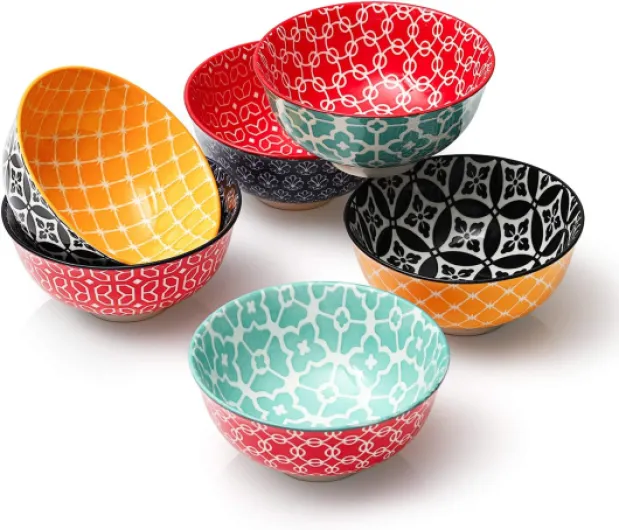 Bols à Dessert en Porcelaine, 300ml Petits Bols à Soupe, Couleurs Vives, Bol à Céréale pour Petit Dejeuner, Riz, Soupe Miso, Crème Glacée, Dessert, Léger & Durable - Lot de 6, Noël Cadeau Multicolore 300 ml
