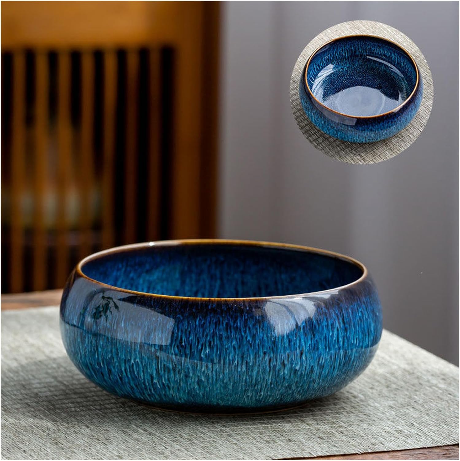 Lotus Bowl Jardinière rétro en céramique pour plantation dans l'eau à l'intérieur, grand calibre glaçage, jonquille, nénuphar, succulente, bassin en céramique simple (Style-D) Style D