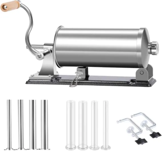 MASTER FENG 6 LBS Poussoir à Saucisse en Acier inoxydable Fabricant de Saucisses Manuel Fait Maison Machine de Cuisine Horizontale Pour le Remplissage de Viande Livré Avec 8 Tubes de Remplissage