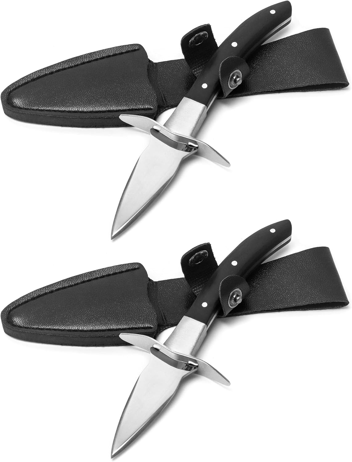 QWORK® 2 Pièces Couteau huitre, couteau d'écaillage d'huîtres avec gaine en cuir, lame en acier inoxydable, avec manche en bois de qualité supérieure