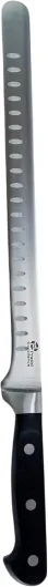 Couteau à Jambon Maitre Chef - Lame 28 cm - Acier Inoxydable 3Cr14 - Manche Ergonomique POM - Alvéoles Anti-Adhésion - Longueur Totale 41,5 cm, Noir Argenté