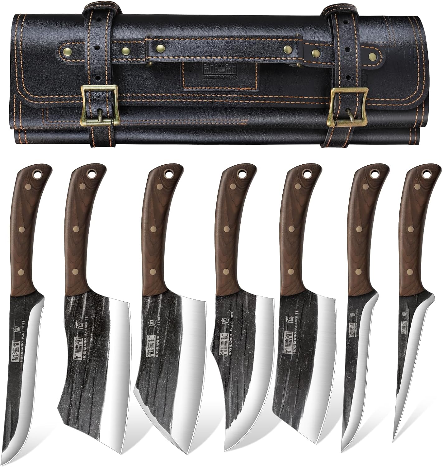 Set de Couteau de Boucher, Forgés à la Main Avec étui, Couteau à Viande Tranchant, Couperet de Cuisine, Couteaux à Désosser Filet Pour la Maison, le Camping et le BBQ Pour Homme 8 Pieces Butcher Knife Set