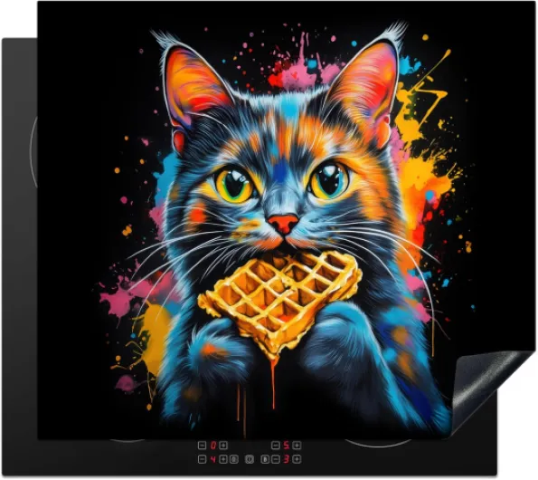 © Protection Plaque Induction 60x52 cm Protege Deco Cuisine Cache Protège De Cuisson Accessoires Chat - Graffiti - Coloré - Gaufre - Nourriture Graffiti - Gaufre 60L x 52l cm