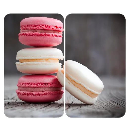 WENKO Protection plaque de cuisson "Macarons" en verre trempé - Pour toute plaque - Couvre plaque de cuisson, planche à découper, extension plan de travail - Lot de 2 - 52x30cm - Multicolore