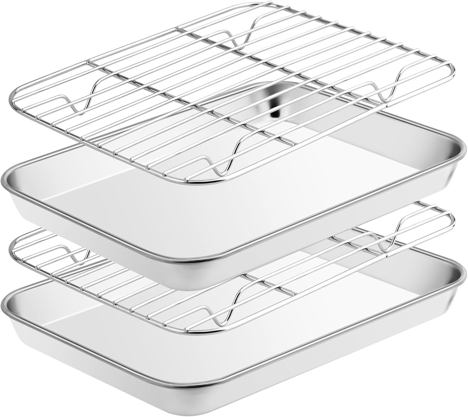 Fire More Plaque de Cuisson avec Grille de Refroidissement[2 Plaques + 2 Racks],en Acier Inoxydable avec Grille,non Toxique et Résistant et Facile à Nettoyer Passe au Lave-Vaisselle(23,5x17,5x2,5cm） 23,5 x 17,5 x 2,5cm