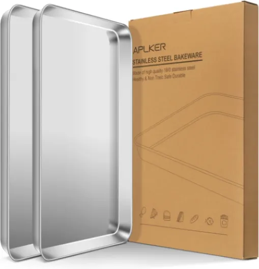 APLKER Plaque à Pâtisserie en Acier Inoxydable, Lot de 2 Plaque de cuisson Antiadhésive Rectangulaire Plaque Four Pour La Cuisson Et Le Rôtissage, 40,5 x 30,5 x 2.5 cm