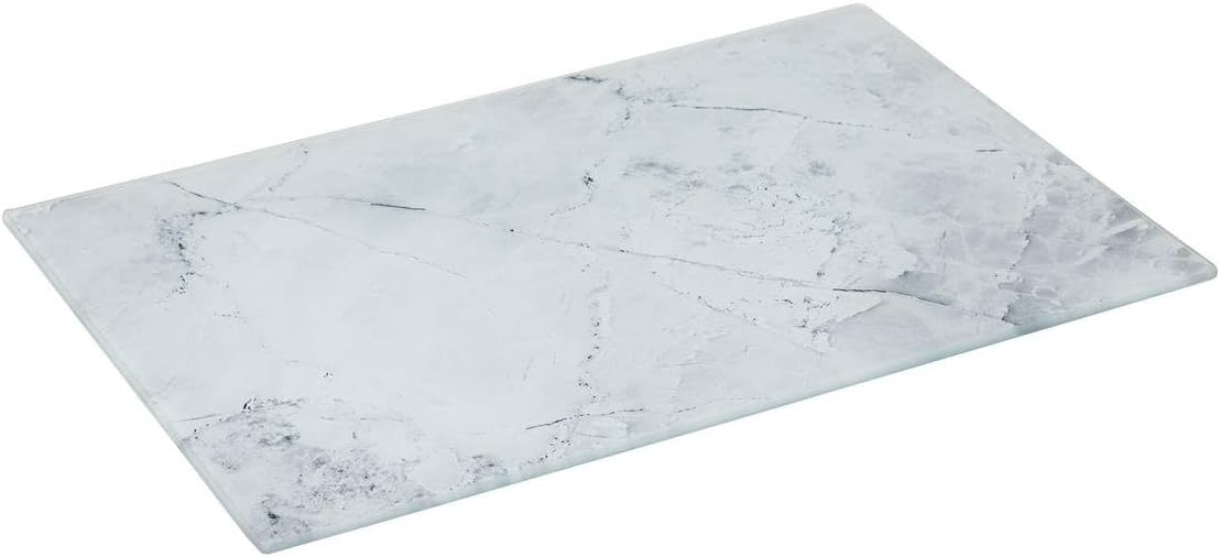5five - planche à découper verre 30x20cm blanc effet marbre